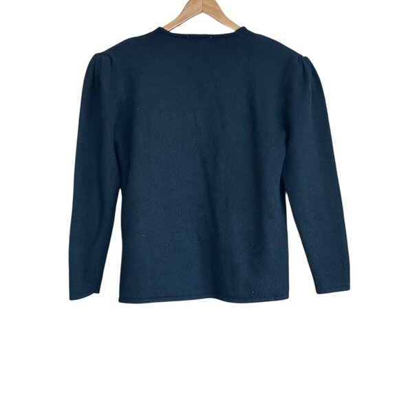 Vintage 90s Magnolia Black Beaded Applique Cardigan Lambswool Angora Sz M - Picture 3 of 7